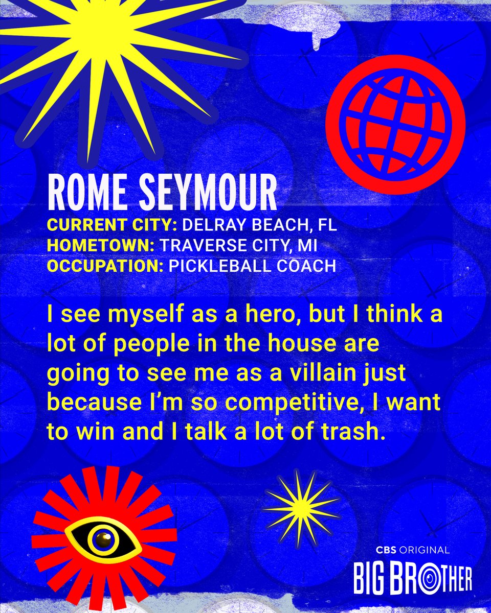 CBSBigBrother's tweet photo. @CBS Rome from Florida likes to talk trash and has his eyes on winning 🥇Watch him enter the #BigBrother house on Thursday, July 9th @CBS! #Broveal #BB28 https://t.co/S3wWlZzwl8