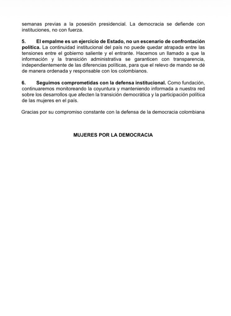 MujeresxDcol's tweet photo. La democracia se fortalece cuando se respeta la voluntad popular, se protegen las instituciones y se garantiza una transición pacífica del poder.
Desde Mujeres por la Democracia reafirmamos nuestro compromiso con la defensa Estado de Derecho, la institucionalidad y la democracia. https://t.co/zjcwQ5oPz7