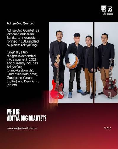 deva_amru's tweet photo. Aditya Ong Quartet is a jazz ensemble from Surakarta formed in 2013, led by pianist Aditya Ong, and now featuring a dynamic lineup of piano, bass, guitar, and drums since expanding into a quartet in 2022.

#JavaJazzFest2026  #JavaJazzFestival2026
#devaamru #AdityaOngQuartet https://t.co/kTXQMDvcw2