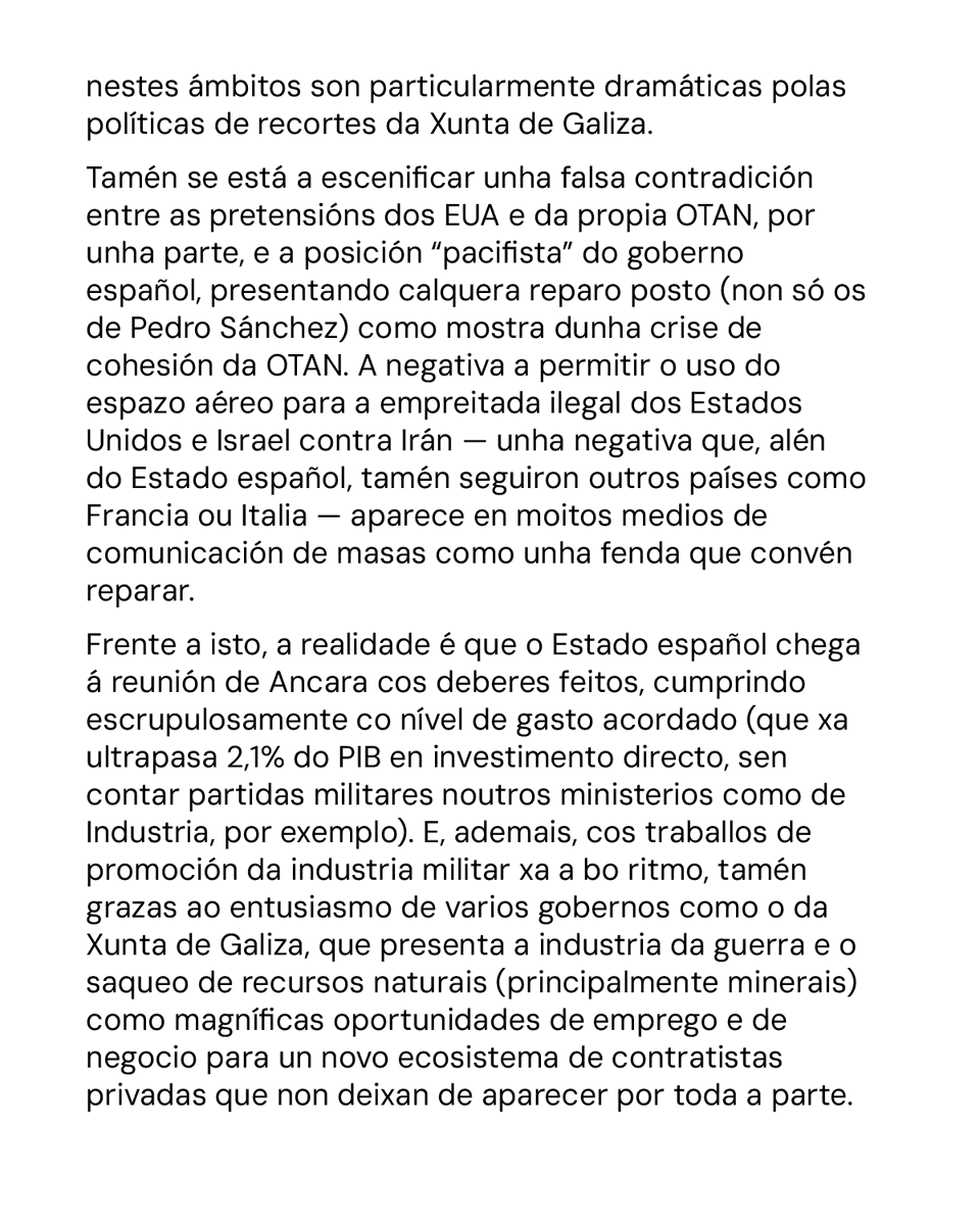 mardelumes's tweet photo. 📢 Comunicado da Plataforma Galiza pola Paz (@gzcontraaotan) sobre a cimeira da OTAN deste 7 e 8 de xullo. Os señores da guerra reúnese en Ancara para avanzar na militarización e impulsar a industria da guerra. Frente ao imperialismo, paz e soberanía! #GalizaPolaPaz https://t.co/1BgQTxOHNl