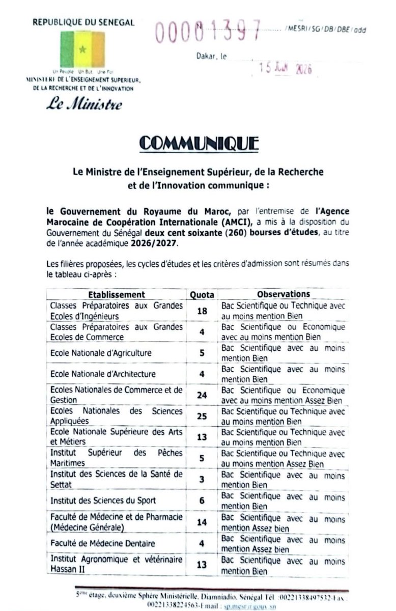 mesrisenegal's tweet photo. 🇸🇳🇲🇦 260 bourses d’études du Royaume du Maroc offertes aux étudiants sénégalais pour 2026-2027

#Mesri #senegal #Bourses https://t.co/P0HVCmwPCQ