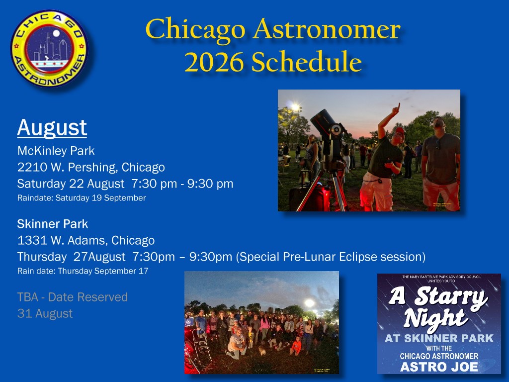 ChicagoAstrono1's tweet photo. After much demand, here is our Chicago Astronomer schedule of public observing events across the city.

Click the link...
https://t.co/YwuSGxbSWf

Be there with the cool kids...you know you want to.

Astro Joe 
@chicago https://t.co/Wc8Xb9nxdq