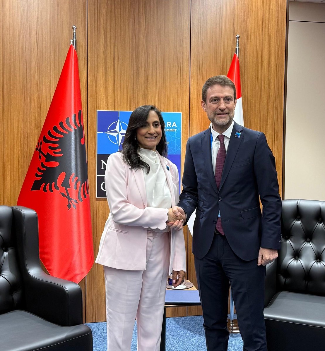 HoxhaFer's tweet photo. Ankara -- It was a pleasure to meet today with the Minister of Foreign Affairs of Canada, @AnitaAnandMP. 🇦🇱🇨🇦

We reaffirmed the excellent relations between our two countries and agreed to further strengthen our political dialogue, step up our joint efforts to explore new opportunities for expanding cooperation, particularly in the areas of economy and trade. In this regard, we welcomed the recent launch of direct flights between #Tirana and #Toronto, which will further strengthen people-to-people ties and exchanges.

We agreed that the establishment of the Defence, Security and Resilience Bank, aimed at creating a multilateral financial mechanism to support the development of defence, security and resilience capabilities, will make an important contribution to advancing our shared objectives.

We also exchanged views on the current security dynamics in #Europe, developments in the Western #Balkans, #Albania's EU accession process, and reaffirmed our strong and unwavering support for #Ukraine.
