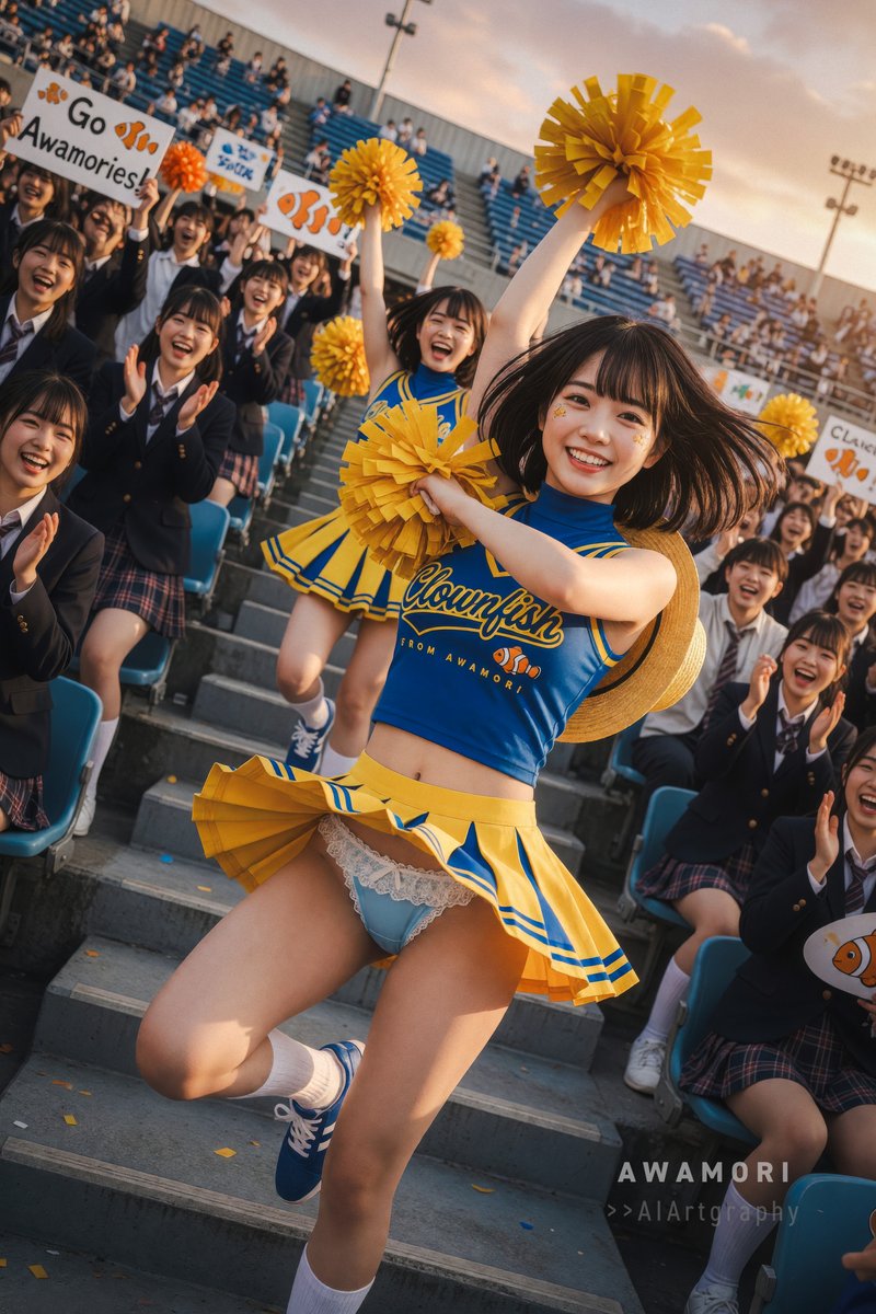 2022Awa's tweet photo. #cheerleaders #aiportrait #aiphotography #aigravure #aigirl #photoshop #lightroom #photorealism #grok_imagine #4K https://t.co/dWYjezimp7