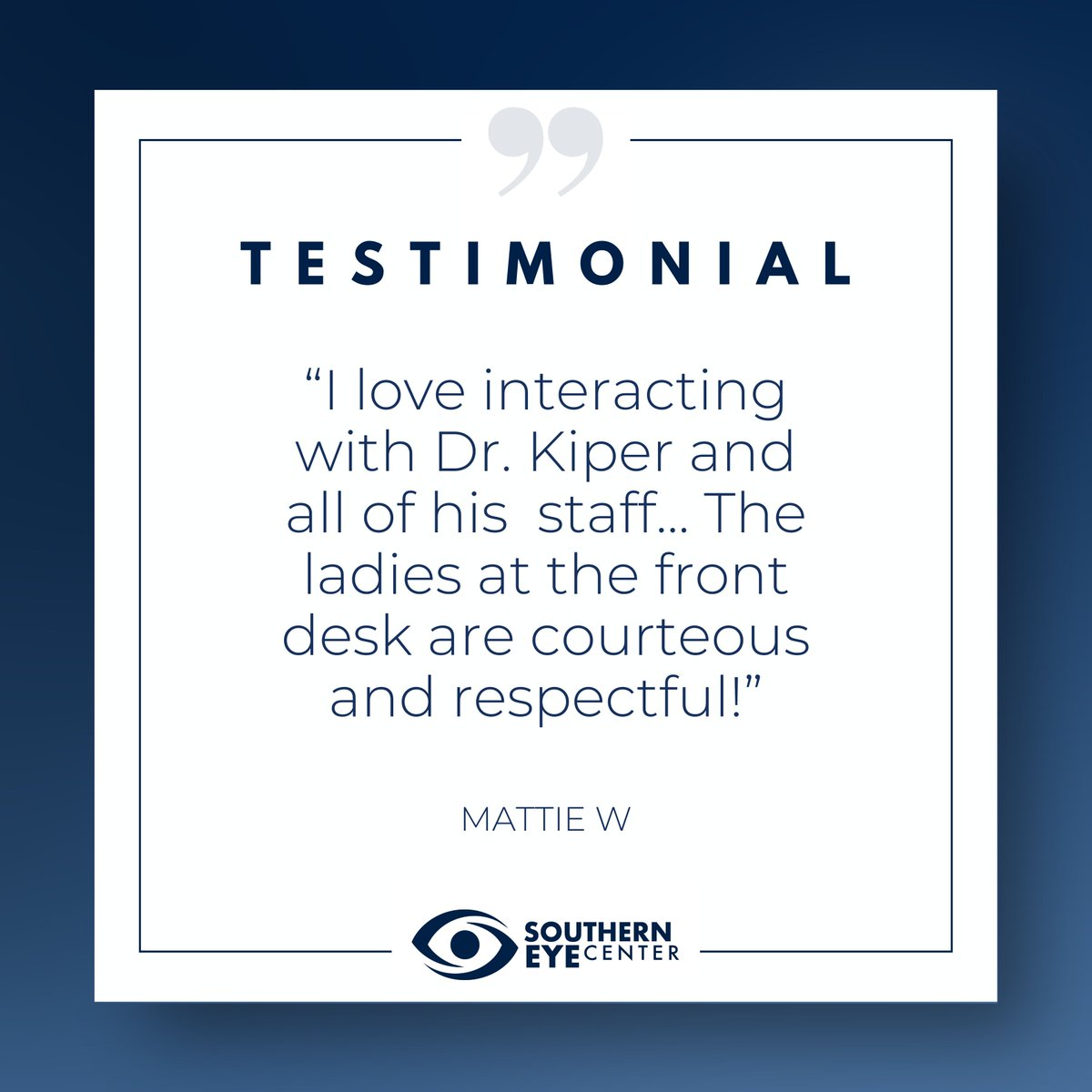 SouthernEye2020's tweet photo. Happy #TestimonialTuesday ❤️ We love our patients!

#PatientTestimonial #InOurEyes #LeadingTheWay #Innovators #PatientCenteredExperience #BestLife #BestVision #IfYouAintFirstYoureLast #SeeingIsBelieving #SeeBetterLiveBetter https://t.co/K7Oo0WJt5Q