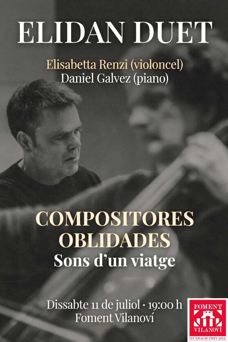FomentVng's tweet photo. Dissabte 11 de juliol, 19h
Compositores oblidades: Sons d’un viatge
Elidan Duet oferirà un repertori que destaca la contribució de compositores en un context històric on sovint van enfrontar-se a barreres significatives per a la seva reconeixença i publicació
12€, socis/es 10€ https://t.co/ALN0jIRR11