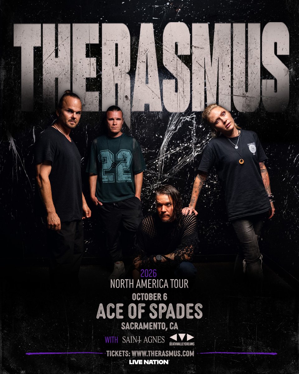 aceofspadessac's tweet photo. 🚨 JUST ANNOUNCED: The Rasmus will be taking on Ace of Spades as part of their North America Tour on October 6th with @wearesaintagnes and @deathvalleydreams 🤘 

♠️ ON SALE: Thursday, 7/9 @ 10AM
 
🎟️ 🔗 in bio for tickets! https://t.co/KR1WFnsM7p