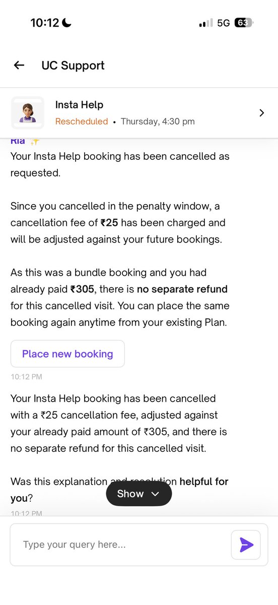 Bexinspecks's tweet photo. @urbancompany_UC @UC_Assist - Urban Company is a bunch of thieves. First they reassign me an expert because the selected professional is not available. Then they charge me a cancellation fee when it’s their fault altogether. The AI chat is hopeless and can’t get its shit together https://t.co/C2MOlMC4l2