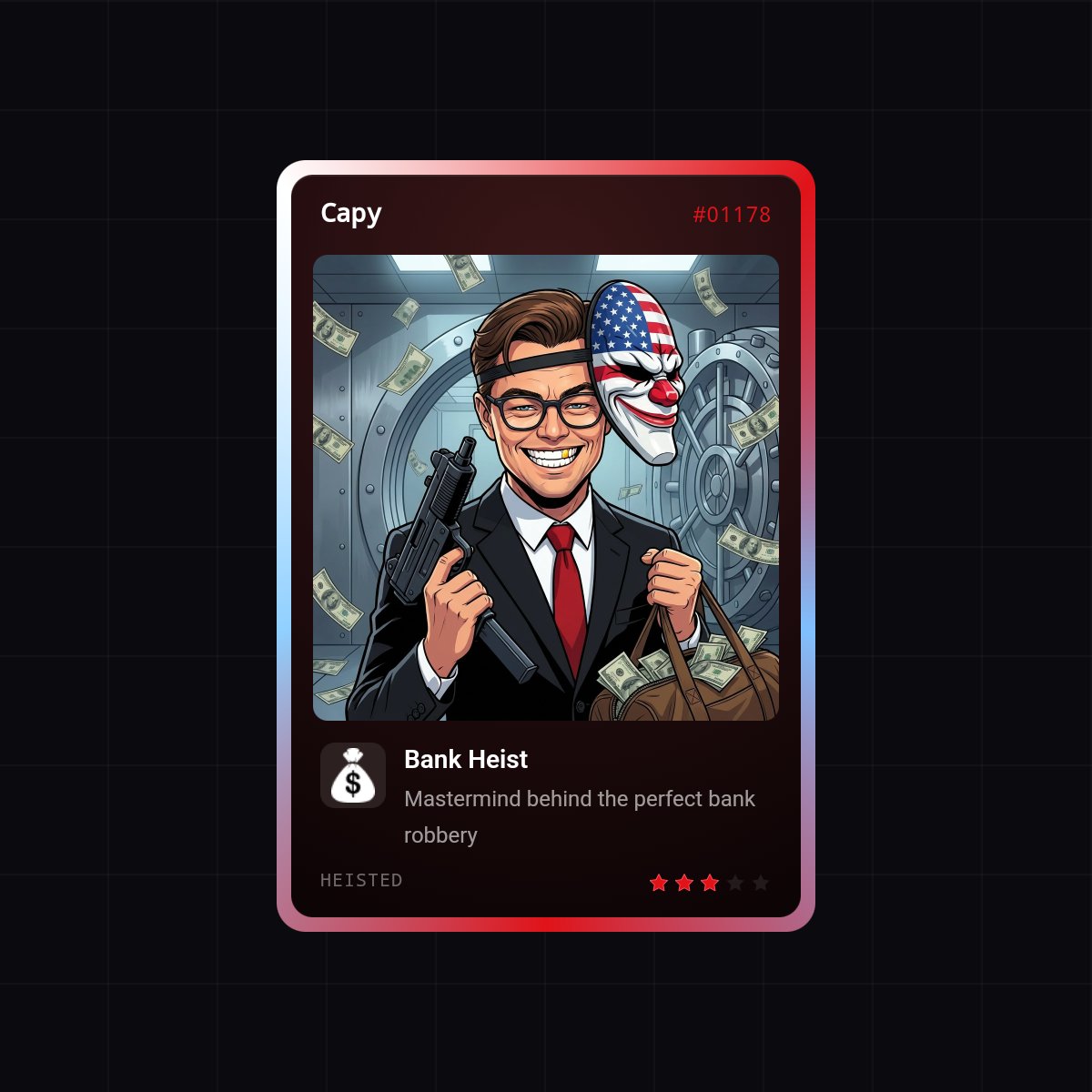 0x0_capy's tweet photo. I'm robbing a bank soon

Join my crew @Heistedxyz

[ drop your card below👇] https://t.co/QSPiCgFeQf