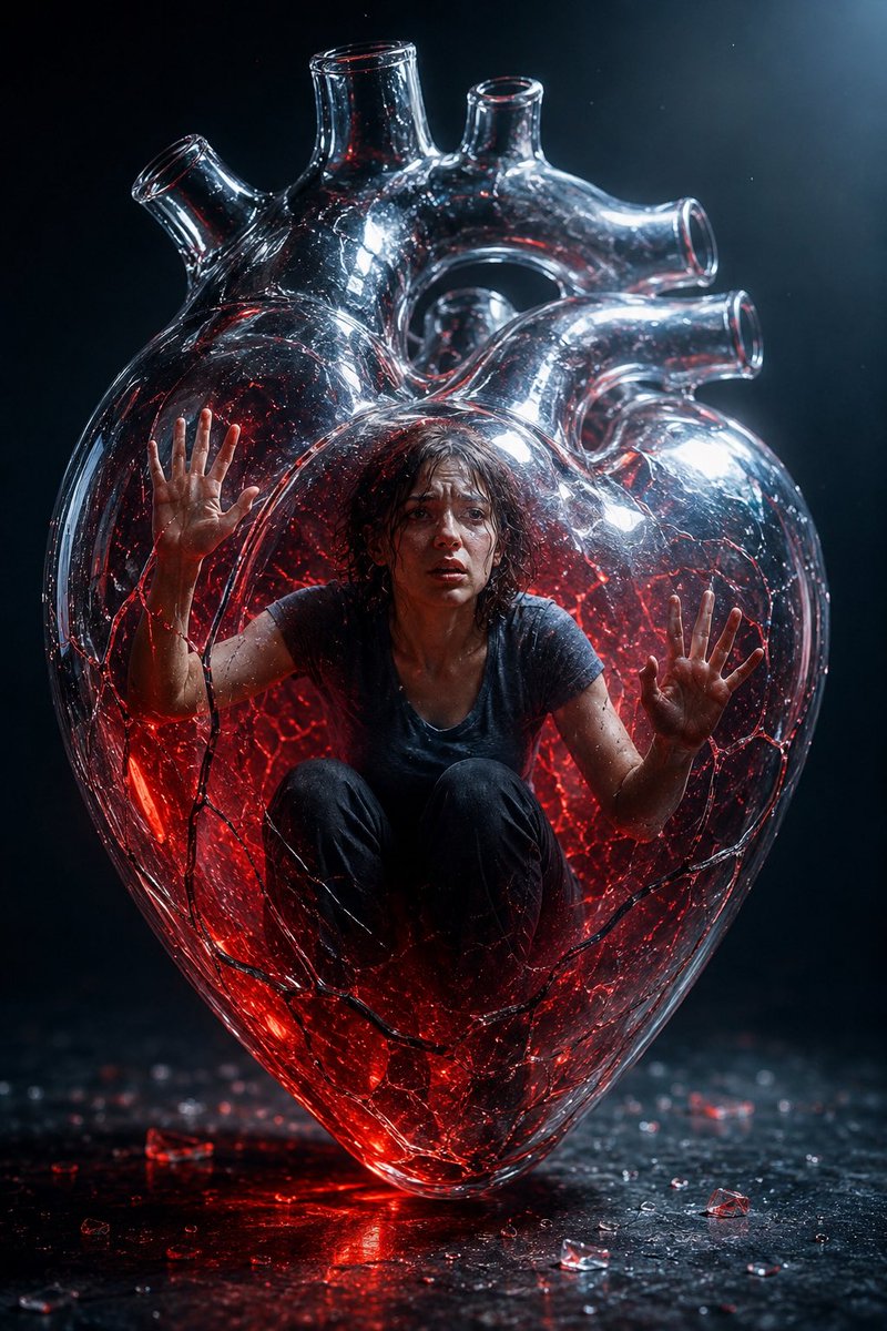 Woman Trapped in Crystal Heart Surreal Art
