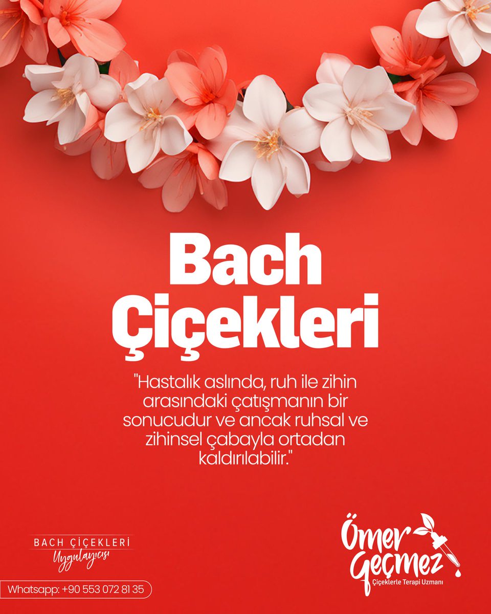 omergecmezbach's tweet photo. "Hastalık aslında ruh ile zihin arasındaki çatışmanın bir sonucudur." — Dr. Edward Bach.
Duygular görmezden gelindiğinde hayatın birçok alanını etkileyebilir.
🌸 Bach Çiçekleri, duygusal dengeyi desteklemeyi amaçlayan doğal bir sistemdir.
#BachÇiçekleri #EdwardBach #Psikoloji #Stres #Kaygı #RuhSağlığı #Wellbeing