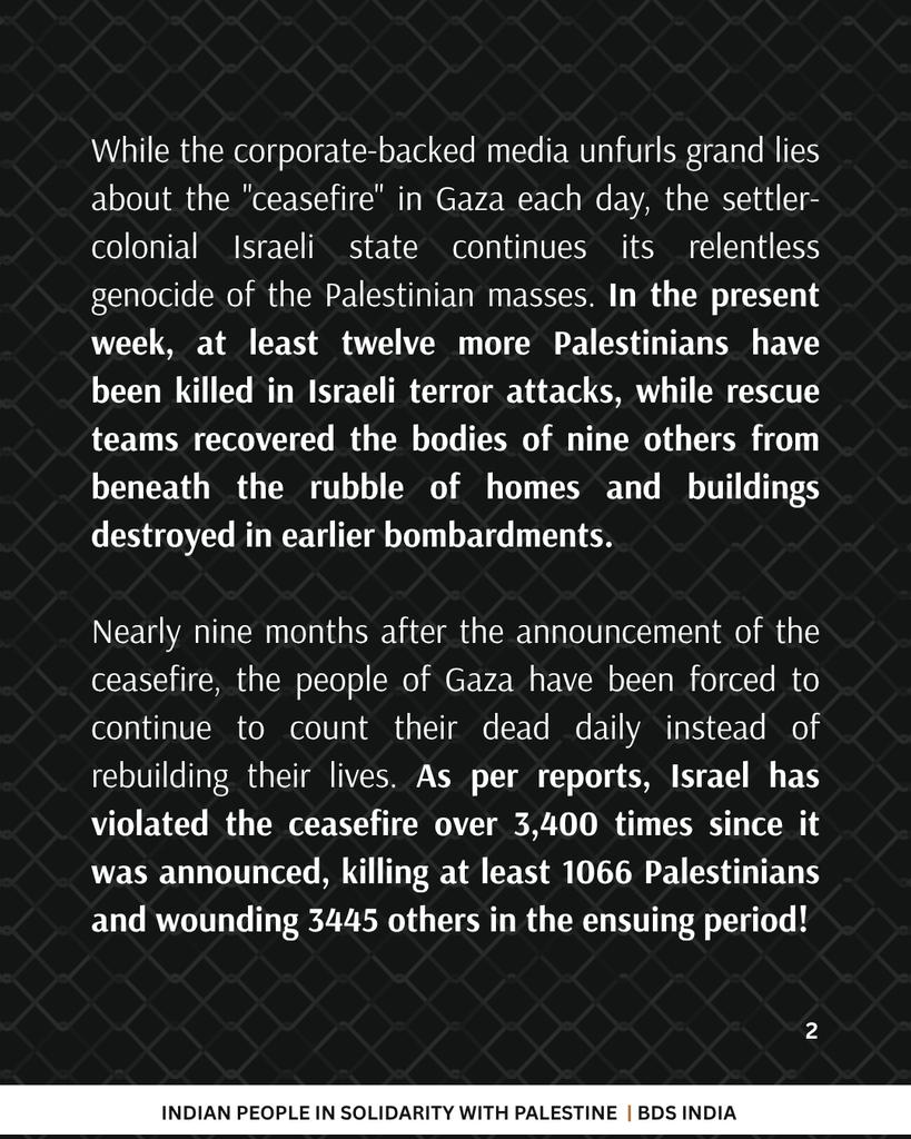 BDS_in_India's tweet photo. EVEN UNDER THE SO-CALLED CEASEFIRE, ZIONIST ISRAEL CONTINUES ITS GENOCIDE OF THE PALESTINIAN MASSES!

1/2

#IPSP #BDSindia #GenocideinPalestine #FREEPALESTİNE #Thereisnoceasefire https://t.co/yF88VAcjmX