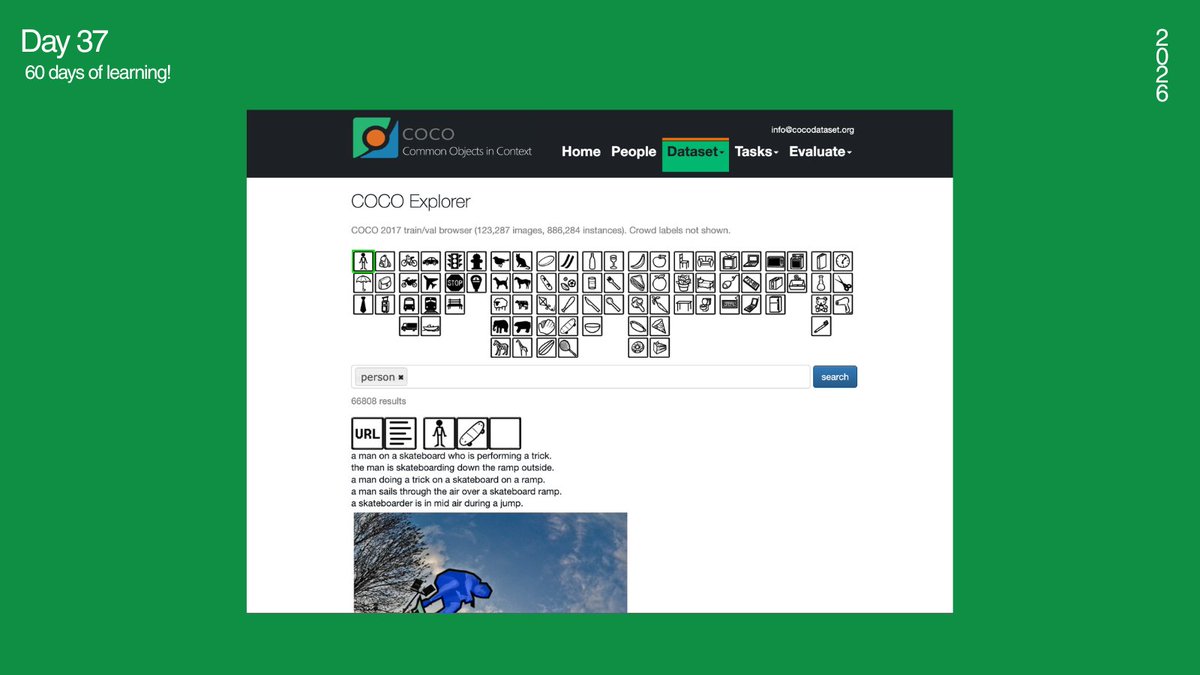 _amisharn's tweet photo. #LSPPDay37
Today I explored how the COCO dataset is annotated. Looking at real images with their bounding boxes and class labels helped me understand what object detection models like YOLO learn from.
#60DaysOfLearning #LearningWithLeapFrog @lftechnology https://t.co/b5Jvz7suFJ