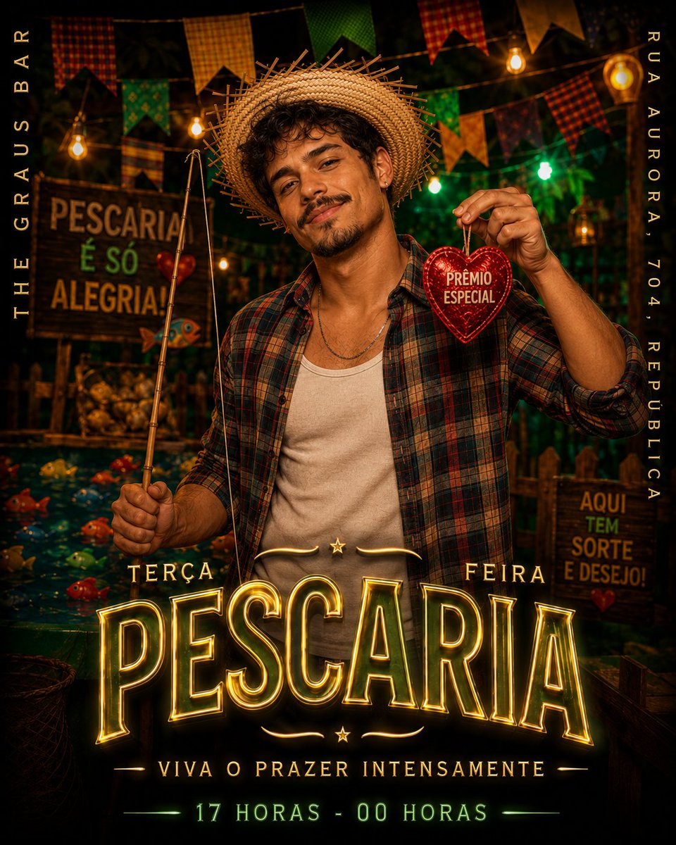 thegrausbar's tweet photo. Terça é dia de Pescaria no The Graus!

Joga a linha, entra no clima e vem descobrir quem vai ser o prêmio especial da noite. 👀✨

Aqui a sorte, o desejo e a diversão se encontram no arraiá mais quente da República.

Rua Aurora, 704 – Rep��blica 📍
17h às 00h ⏰
@thegrausbar https://t.co/JVf5BNy1xw