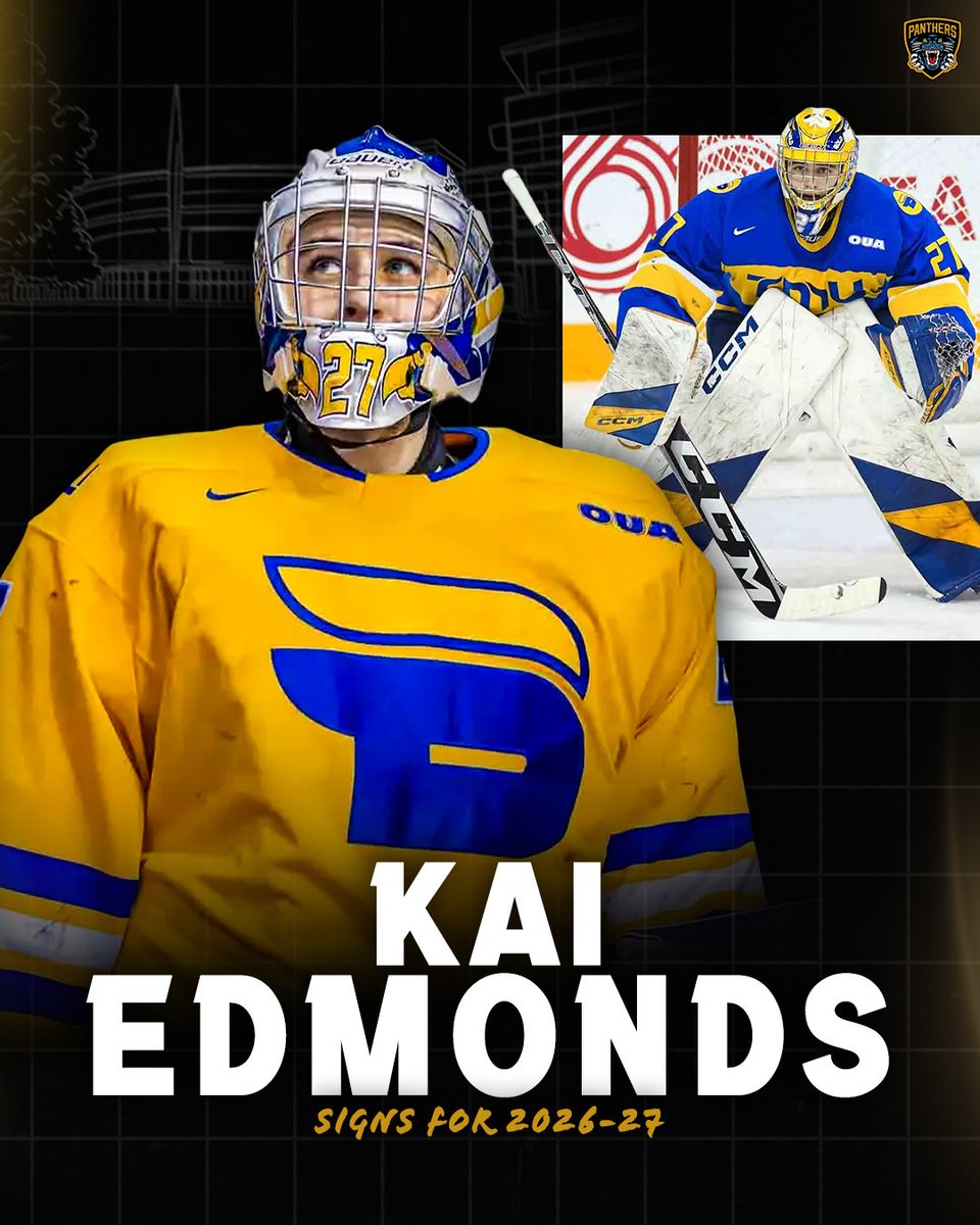 PanthersIHC's tweet photo. Nottingham Panthers have signed Canadian netminder Kai Edmonds for the 2026-27 season. 😼✍️

The 25-year-old joins the Panthers for his first professional season following a stellar junior and college career. 

Read more👉 https://t.co/7rAm9xoE3d https://t.co/xeA54ukqWQ