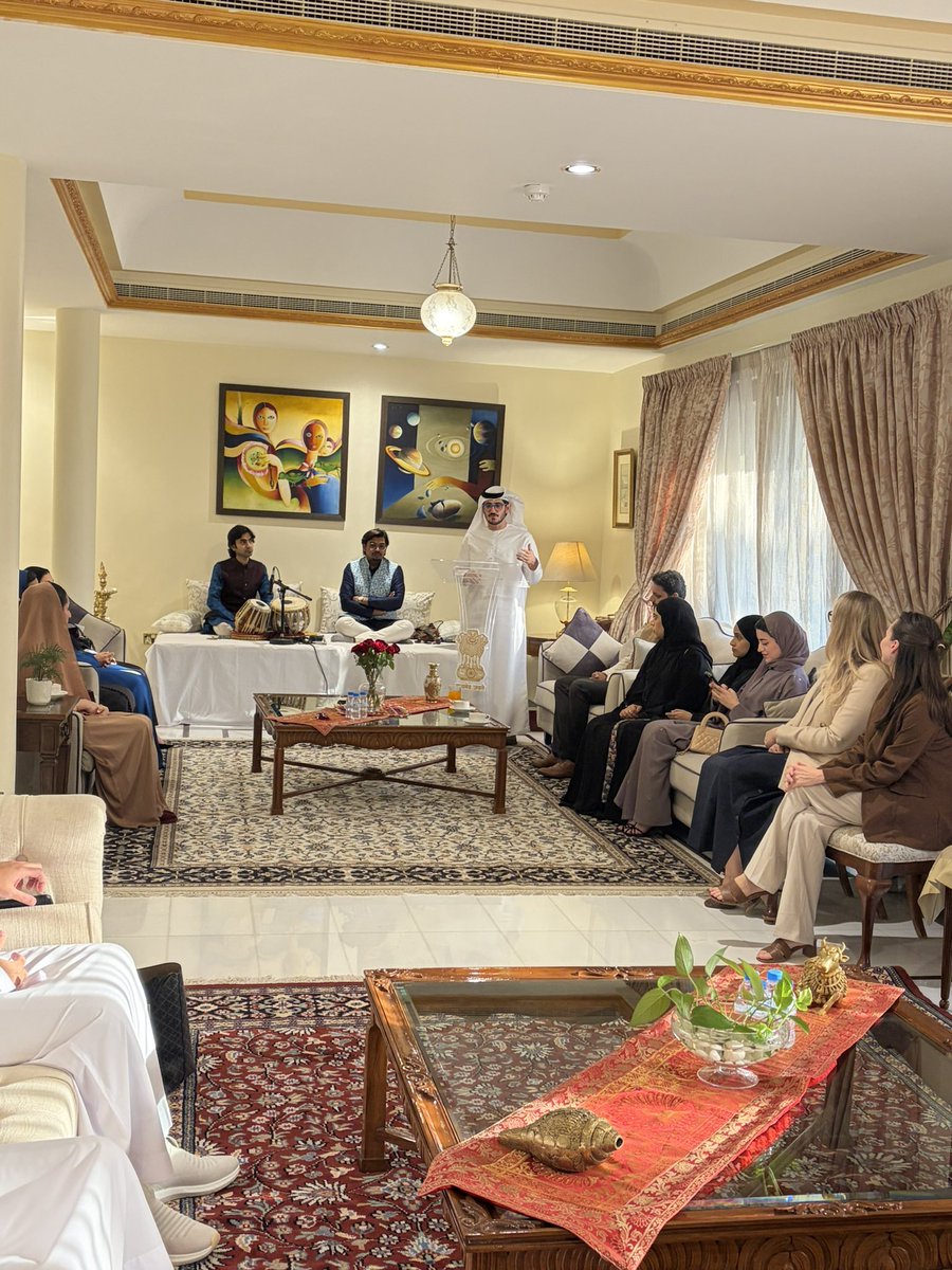 IndembAbuDhabi's tweet photo. The young Emirati participants of the ‘India–UAE Leaders Program’, an initiative of the Zayed Education Foundation, were hosted at India House today.

A warm and engaging exchange on their India journey and the ideas shaping the future of the 🇮🇳-🇦🇪 Partnership. https://t.co/9nbqfrrjhK