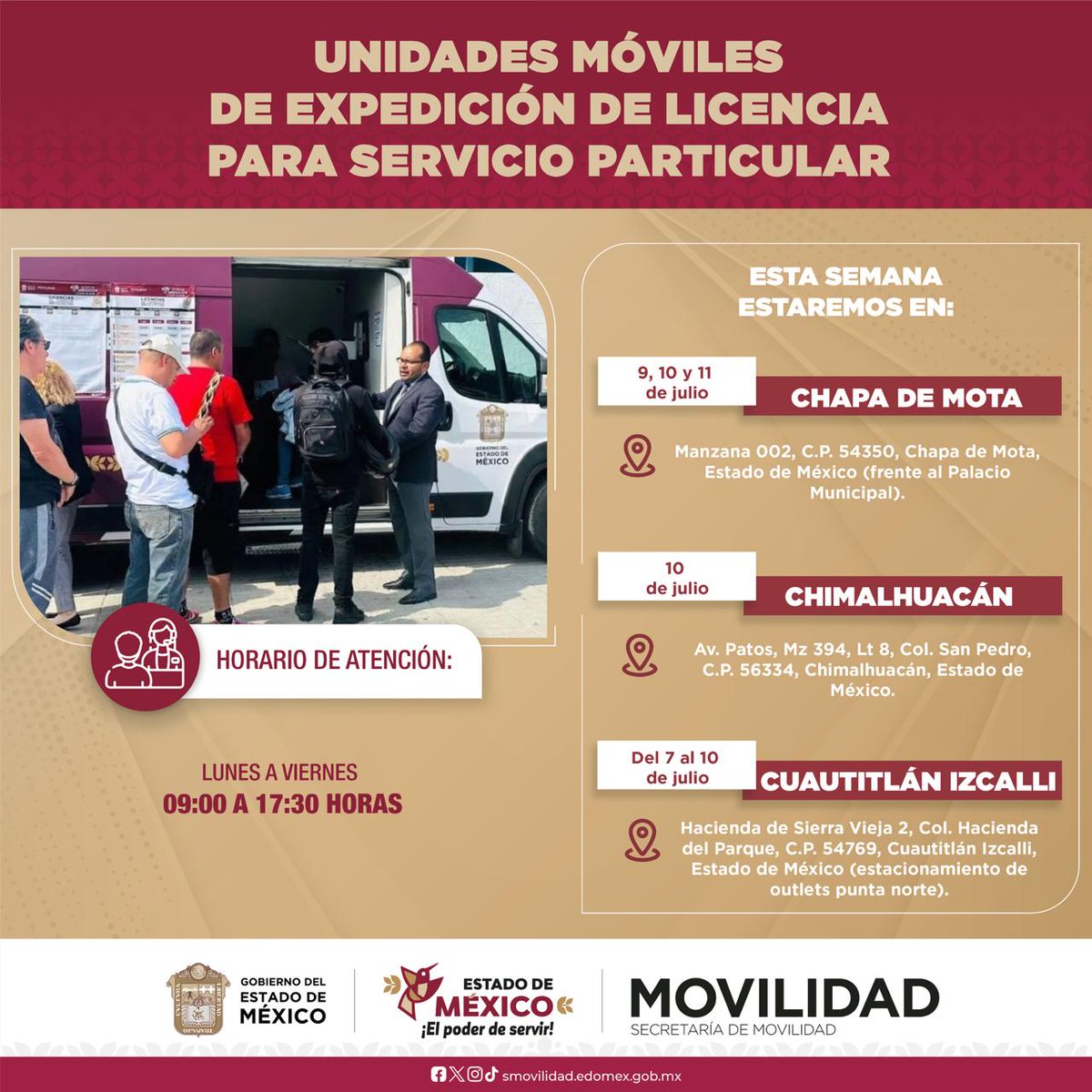 SEMOV_Edomex's tweet photo. 📍🚗 ¡Tu licencia más cerca que nunca!
Con nuestras Unidades Móviles, realiza tu trámite de manera ágil, segura 🪪 y sin complicaciones. 🕒✨

🔎 Consulta requisitos y costos aquí:
💻 https://t.co/0PAl01sl8s https://t.co/VVVt66MWBM
