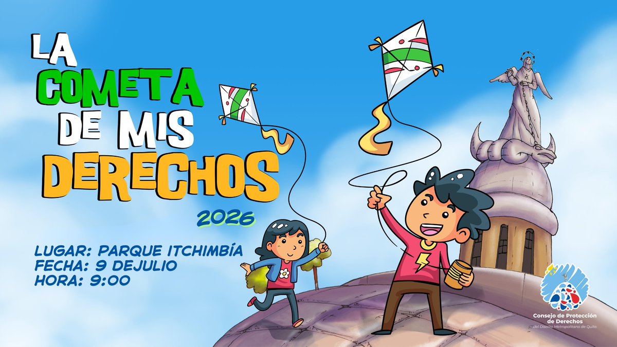 DerechosQuito's tweet photo. 🌞 Este julio, los derechos vuelan.
La Cometa de los Derechos llega al parque Itchimbía este jueves 9 de julio.
Un espacio para que niñas, niños y adolescentes sean protagonistas, jugando, aprendiendo, exigiendo.
¿Vienes? 🪁
#CometaDeDerechos #DerechosQuito #CPD_DMQ https://t.co/j6N9jrJwHK