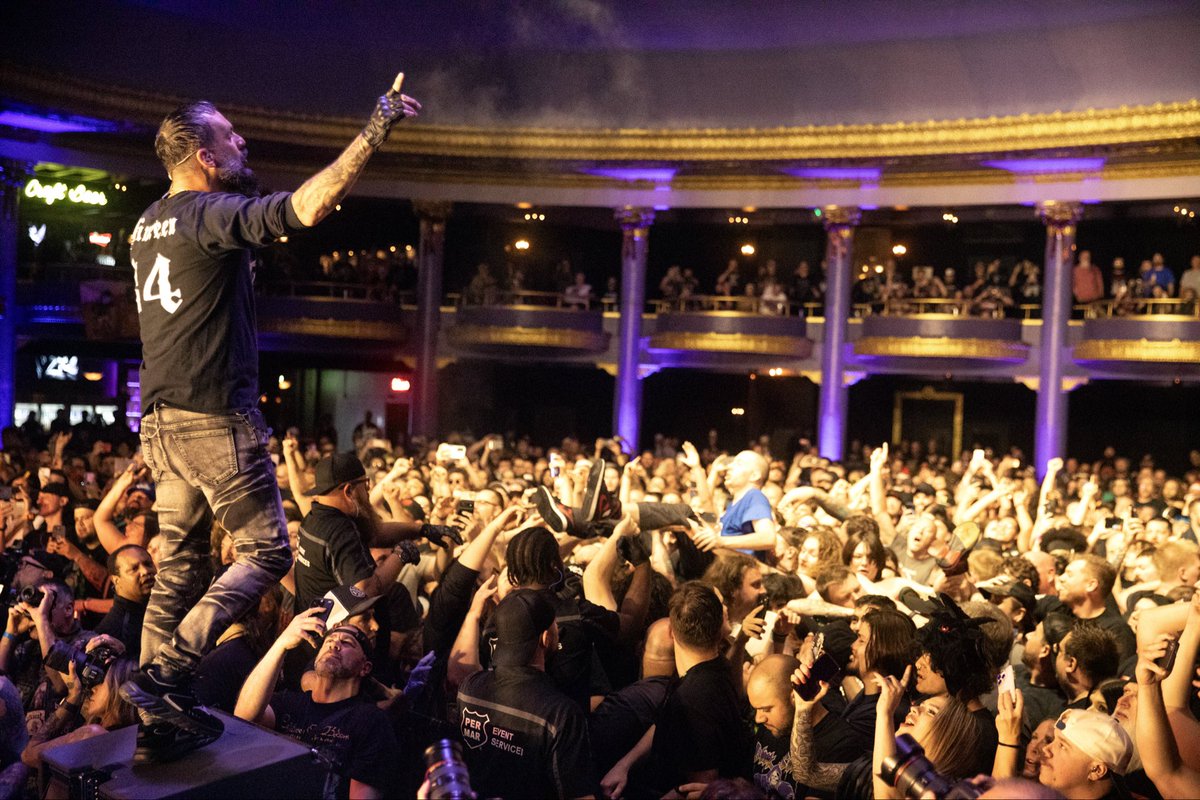 kseofficial's tweet photo. Our first-ever appearance at the legendary @mkemetalfest was as a headliner this year. We played the Eagles Ballroom, a beautiful domed ceiling space that began hosting concerts, boxing matches, and events in 1927. We saw so many friends, old and new, and our dressing room looked out onto the abandoned pool—an attraction for all who play The Rave/Eagles Club in Milwaukee!  📸: @manalivecreative