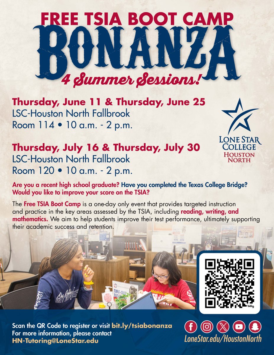 LSCHoustonNorth's tweet photo. 📢 Get registered for The Free TSIA Boot Camp! This one-day only event provides targeted instruction and practice in the key areas assessed by the TSIA, including reading, writing, and mathematics.📝 https://t.co/3B1xLEV52k