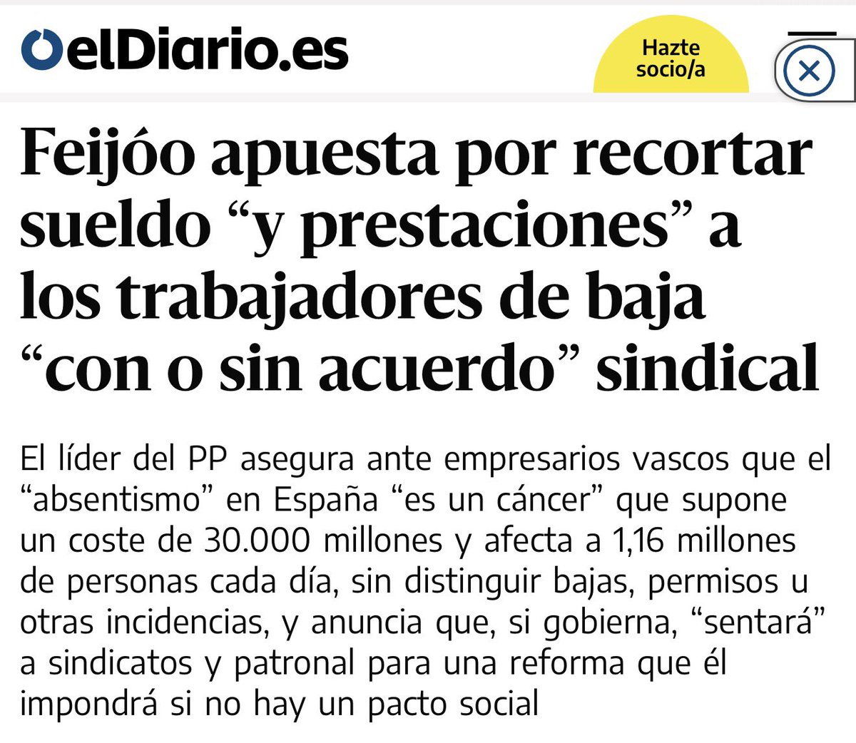 pedro_casares's tweet photo. En menos de 48 horas Feijóo ya ha anunciado dos recortes si algún día llegase a gobernar.

La primera amenaza: los derechos de las mujeres.

La segunda amenaza: los derechos laborales de la clase trabajadora.

El PP de siempre con su programa de siempre, recortes y retrocesos. https://t.co/9mZSN9h5oN