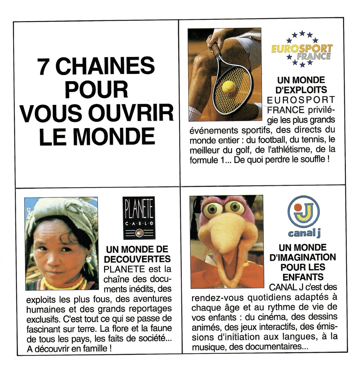 fellague's tweet photo. Canalsat : 7 chaînes au lancement en analogique...
#Canalsat #TV #Satellite #CanalJimmy #Planete #CineCineFil #CineCinemas #MCM #CanalJ #Eurosport #CanalPlus https://t.co/d9f8SpTH8d