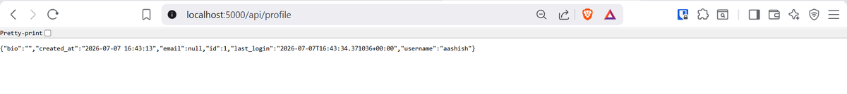 aashishhq's tweet photo. #LSPPDay37 — Built my first real JSON API today! GET and PUT /api/profile endpoints, authentication required, email validation, bio length limits, and 5 new pytest tests. The app is actually doing something now @lftechnology #60DaysOfLearning2026 #LearningWithLeapfrog https://t.co/F2GYrHTXj6