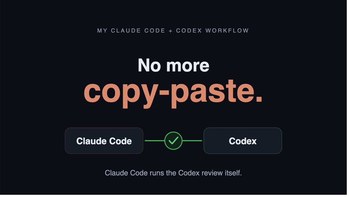 darrenbounds's tweet photo. I removed one of the most annoying steps from my AI coding workflow.

Before:

Claude Code implements the change → gives me a Codex review prompt → I paste it into the Codex app → paste the findings back into Claude.

A manual round-trip for code reviews. https://t.co/nwaXvNoqpT