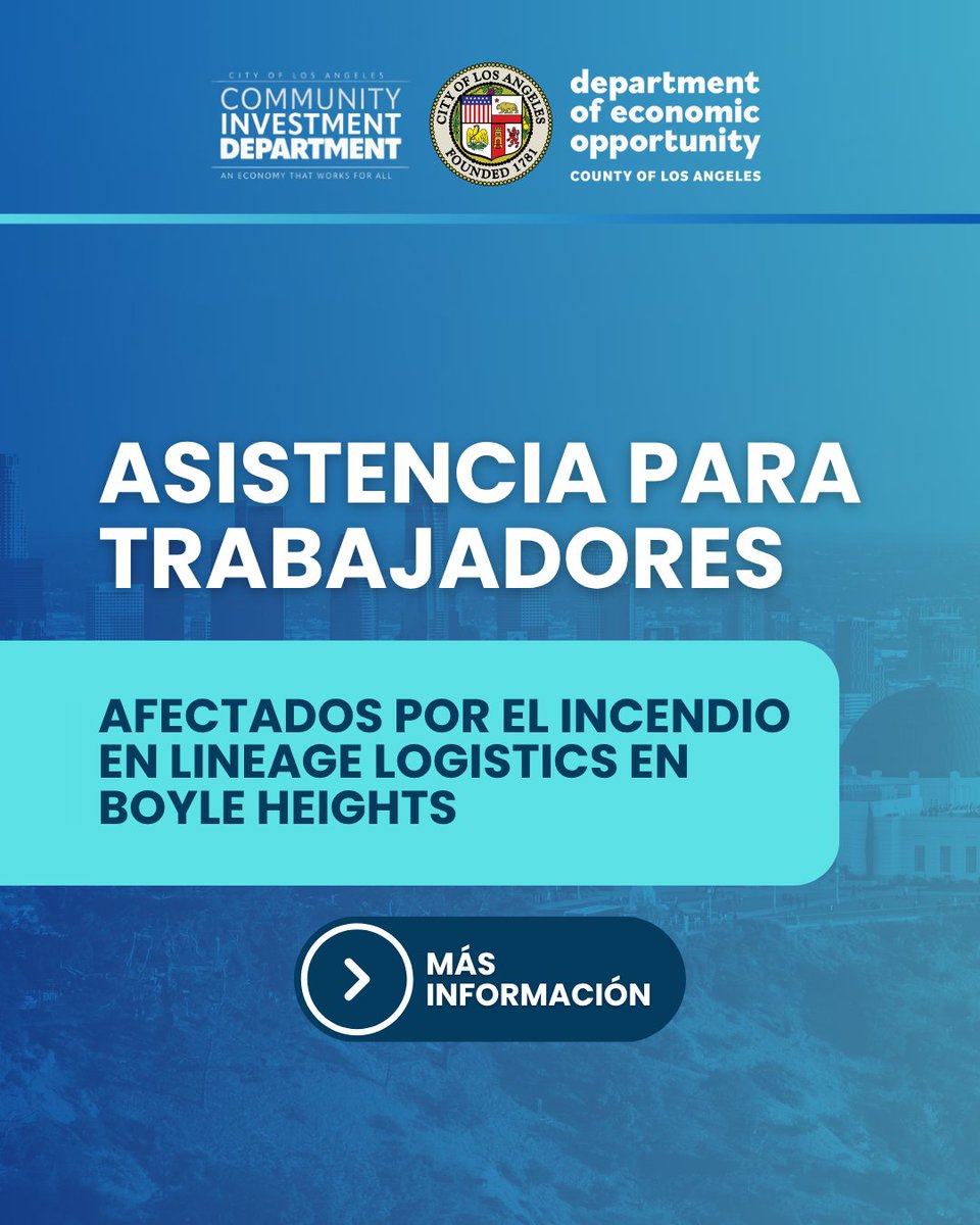 EconOppLA's tweet photo. DEO, in partnership with the LA City Community Investment Department (CID) and the California Employment Development Department (EDD), is offering no-cost Rapid Response employment services to help impacted workers.

Eng: https://t.co/6DAn0Im8NB
Span: https://t.co/8QlRDSyJIh https://t.co/WYRYjtiskn