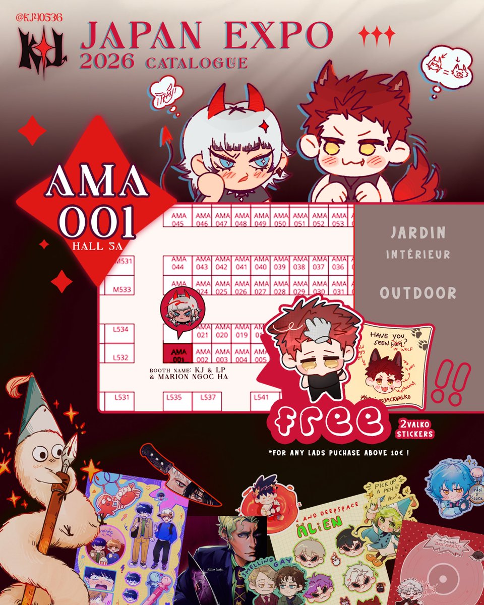 kj40536's tweet photo. japan expo 2026 catalogue ✨
HALL 5A - BOOTH AMA001
i'm tabling with @la_PASSHONE and Marion Ngoc Ha !

2 free valko stickers for any lads purchase above 10€!! #bringbackvalko https://t.co/ooo5ShVSCG