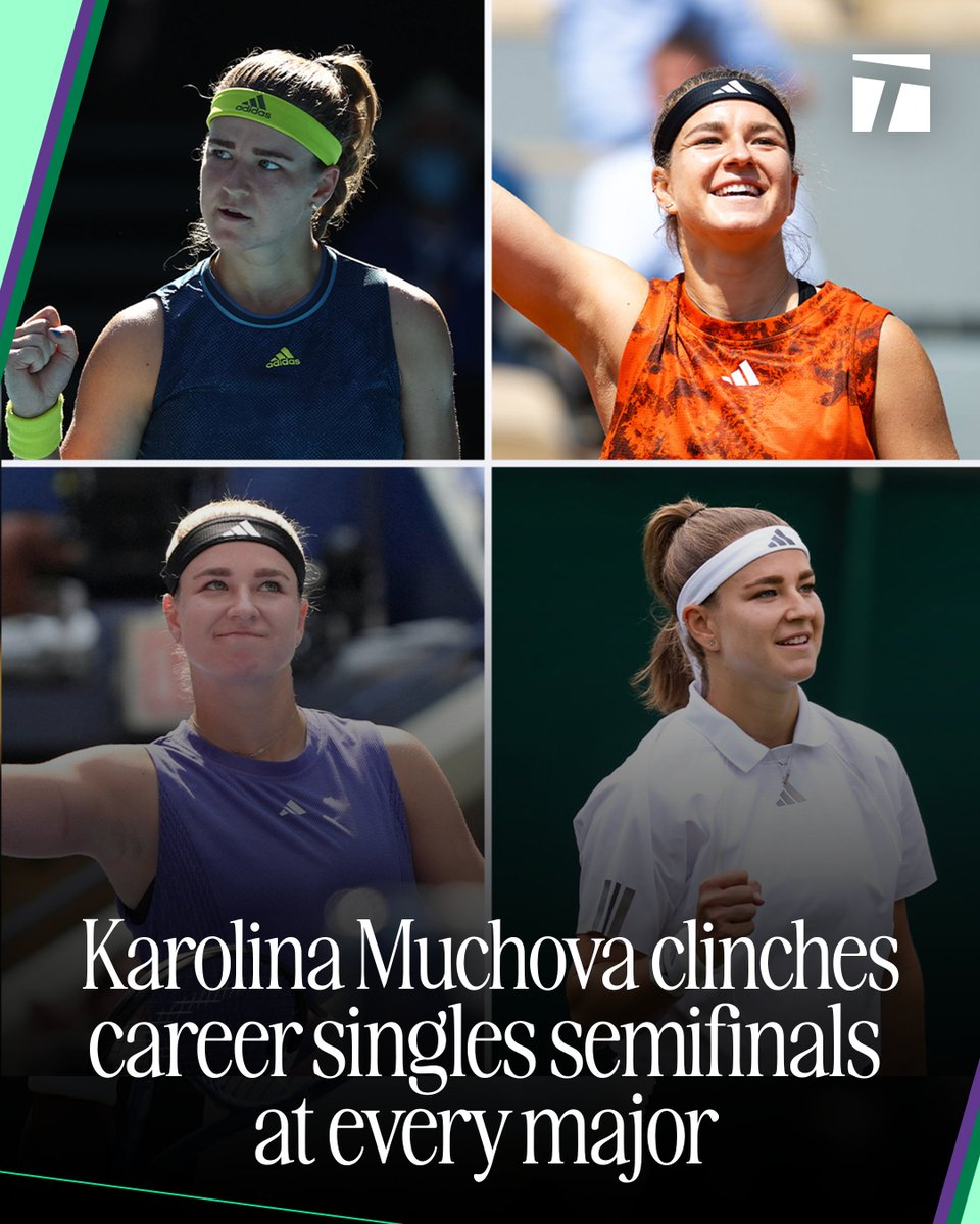 TennisChannel's tweet photo. Master of every surface 🧱🌱👷

Karolina Muchova unlocks a new milestone with semifinals at 2021 AO, 2023 Roland Garros, 2023 &amp; 2024 US Open, and now 2026 Wimbledon. 

#Wimbledon https://t.co/kL6K2OJNiN