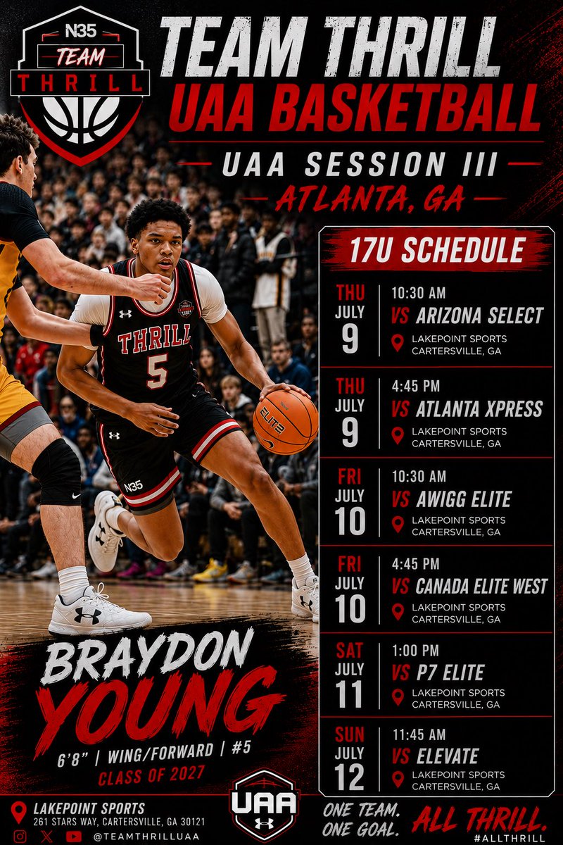 BraydonYoung8's tweet photo. Business trip. 🛫🏀
📍 Atlanta, GA
Blessed for the opportunity. Ready to compete with my Team Thrill family.
@TeamThrillUAA @UANextHoops @PrepHoops @JamieShaw5 @DushawnLondon1 
@_BrianReichert https://t.co/PVP3e1F53k