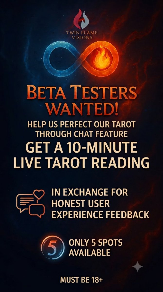 FlameVisions's tweet photo. WHO WANTS A FREE READING??
I'm looking for 5 willing participants to test it out with me. This is your shot to get a reading done by me and be one of the first to use some of the cool features I have on my site.
#tarot #freetarotreading #betatesting #philly #entrepreneur https://t.co/5Tm0R6QgP0