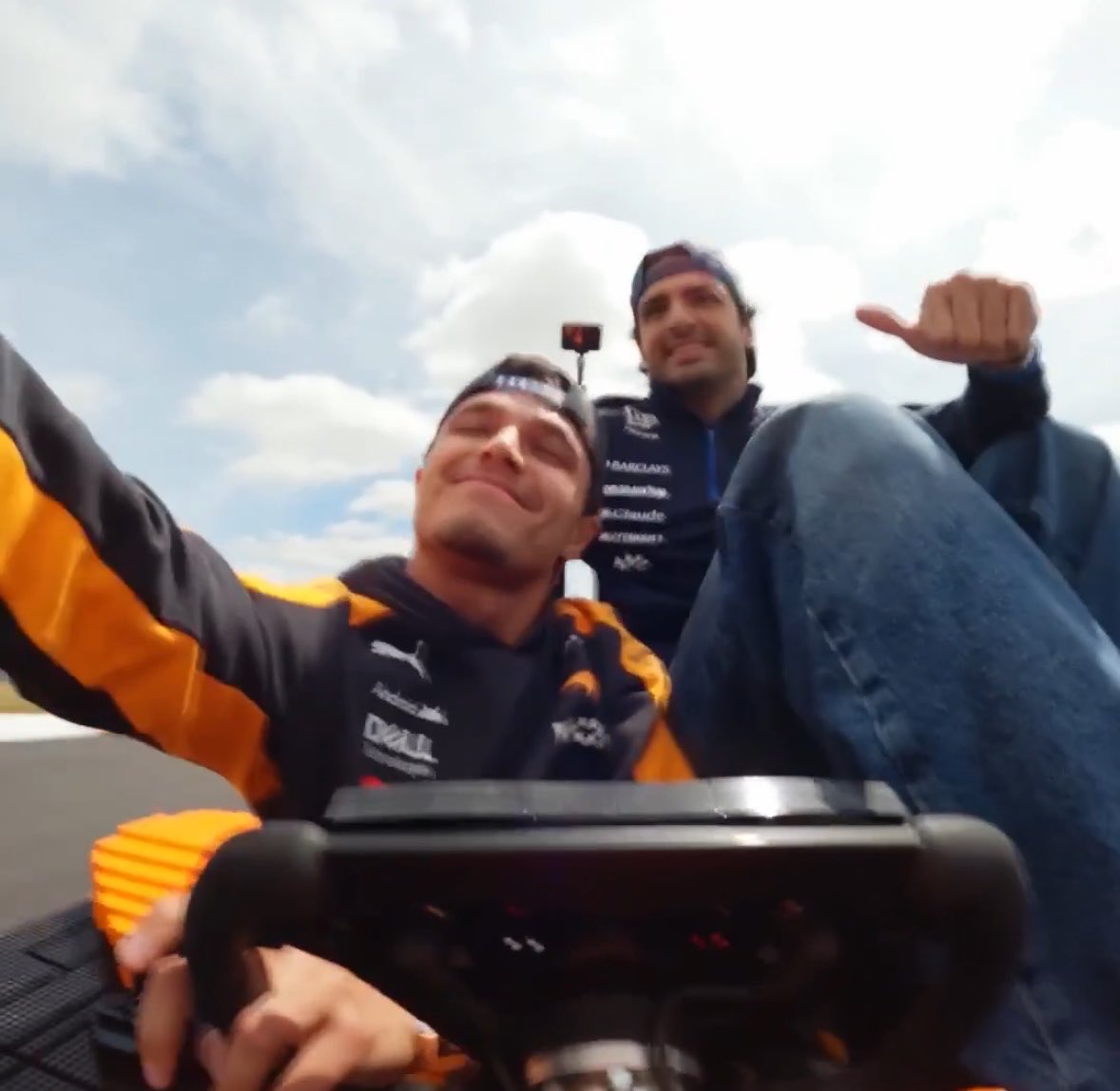 norsainzzfairy's tweet photo. THEY BOTH HAD ONE OPPORTUNITY AND THEY TOOK IT 

we have carlando tgt in a lego kart and now we also have a carlando selfie (unless he gatekeeps it) https://t.co/nc2Bukepn5