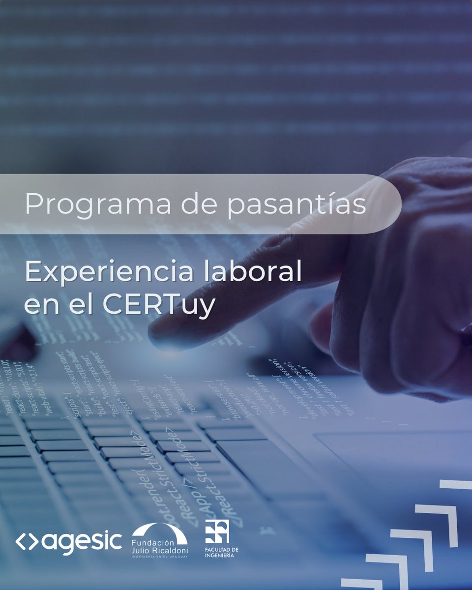 FundRicaldoni's tweet photo. @agesic , Fundación Julio Ricaldoni y Facultad de Ingeniería Udelar lanzan la segunda edición del Programa de Pasantías en Ciberseguridad para  estudiantes de grado de la carrera de Ingeniería en Computación.

(+) Postulate hasta el 15/07/2026
https://t.co/1oEoQGIYJA https://t.co/gXCV4NN2nS