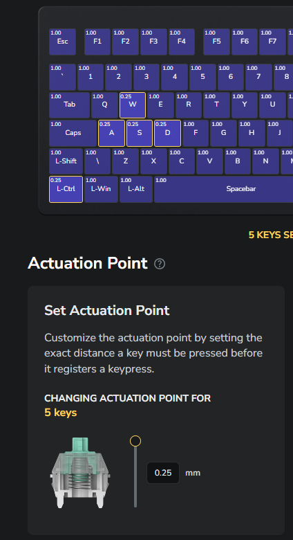 adsyyycs2's tweet photo. It's clear now from watching @iamcs2kitchen video (https://t.co/DV2kLlKrzg)

There's 2 essential settings to maximise counter-strafing efficiency:

> Set WASD and CTRL to 0.25mm Actuation Point (0.3mm-0.35mm if accidentally mis-inputting) 

> Set WASD and CTRL rapid trigger sensitivity to 0.15mm

Either way I would recommend watching the video and adjusting accordingly!