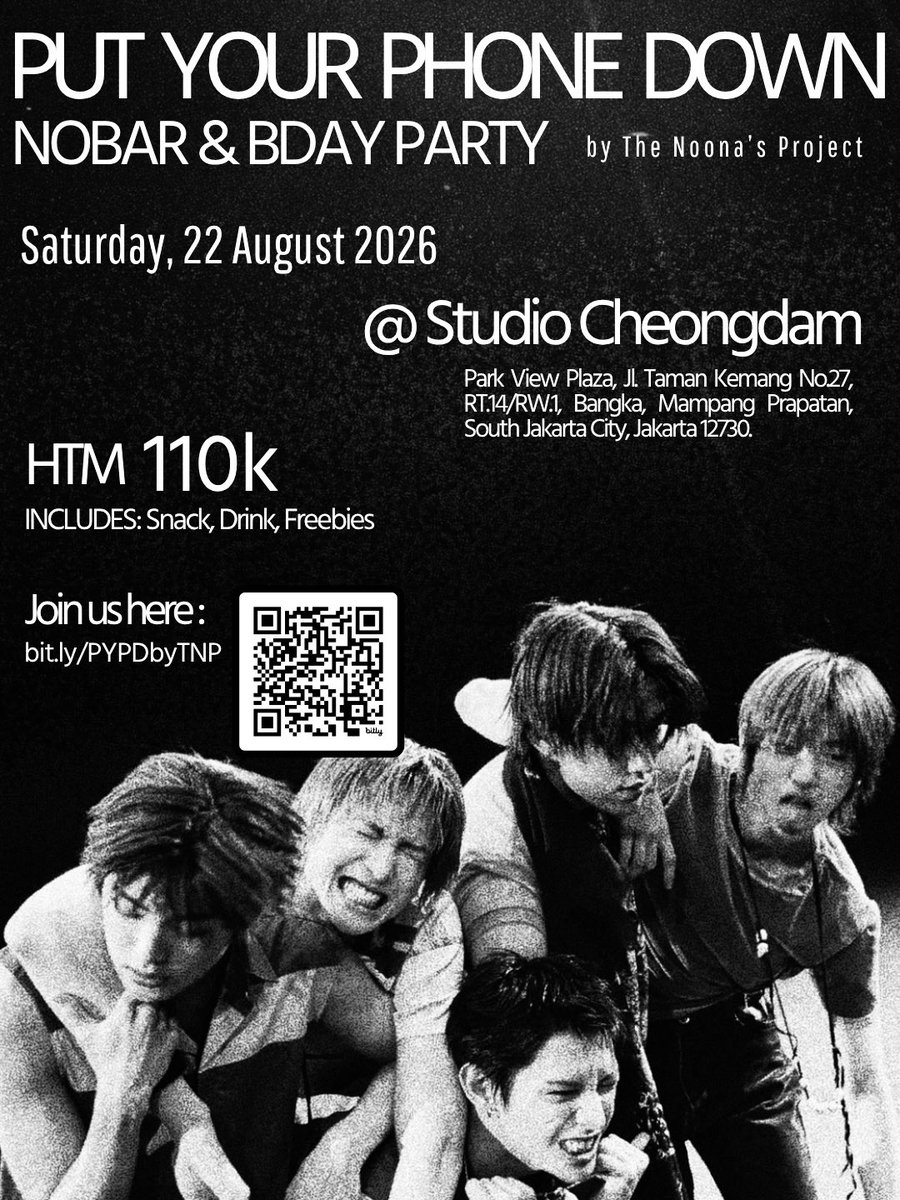 thenoonasprojct's tweet photo. This is it, COER! 
NOBAR PUT YOUR PHONE DOWN dan 1st Anniversary CORTIS! 

📅 Saturday, 22 August 2026 
⏰ 14.00 WIB - SELESAI
📍 Studio Cheongdam, Kemang, Jakarta Selatan
🎟️ HTM 110k

🔗 https://t.co/bYsNl10mML

⚠️ Slots are LIMITED
#CORTIS #PUTYOURPHONEDOWN #THENOONASPROJECT https://t.co/dBk4zFuoi9