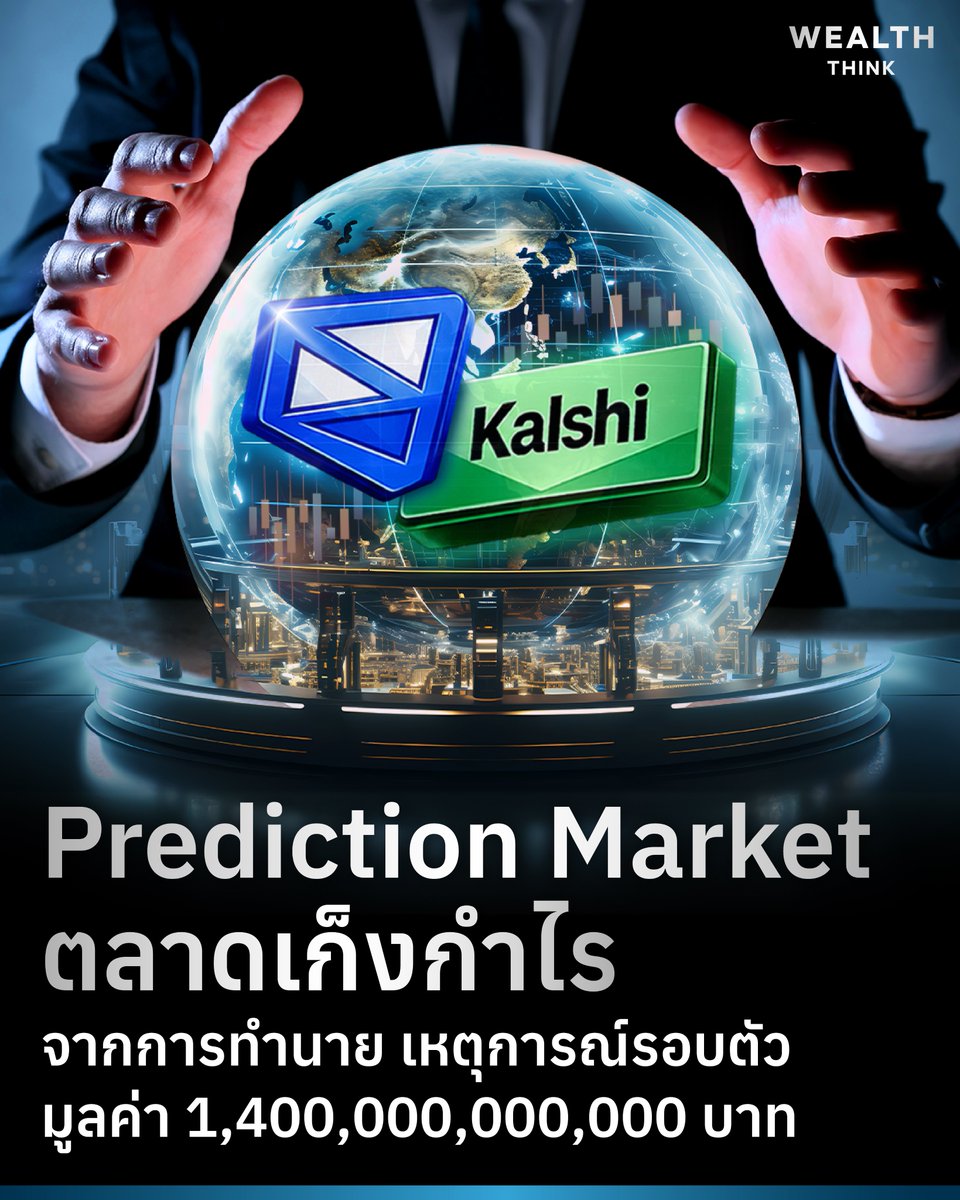 WealthThinkTH's tweet photo. Prediction Market ตลาดเก็งกำไร จากการทำนาย เหตุการณ์รอบตัว มูลค่า 1,400,000,000,000 บาท
https://t.co/eRRYqd1Wqr https://t.co/lQsJOVbOsg