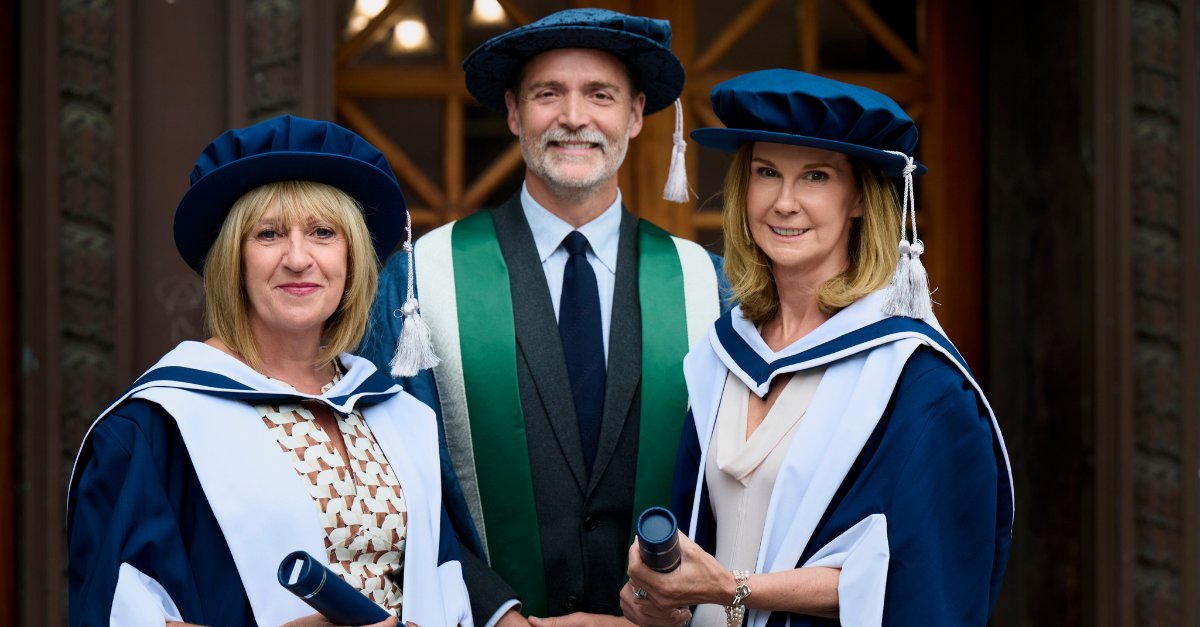 QMUniversity's tweet photo. Congratulations to Susan Black, a global leader in football communications, and Professor Carolyn McDonald, former Chief Allied Health Professions Officer for the Scottish Government, who received honorary degrees at QMU's graduation ceremonies today - https://t.co/vaLhKjIpu6 https://t.co/PnY1lYNmey