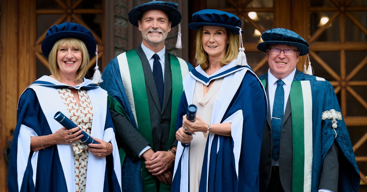 QMUniversity's tweet photo. Congratulations to Susan Black, a global leader in football communications, and Professor Carolyn McDonald, former Chief Allied Health Professions Officer for the Scottish Government, who received honorary degrees at QMU's graduation ceremonies today - https://t.co/vaLhKjIpu6 https://t.co/PnY1lYNmey