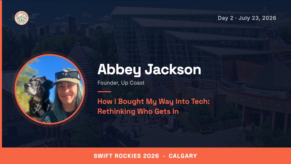 SwiftRockies's tweet photo. Abbey survived a 1-in-5 bootcamp in Vancouver's Downtown Eastside and built a career at Intel, Mastercard, and Rivian. Her Swift Rockies talk rethinks who gets to be in tech. https://t.co/rjQd4qYfXI https://t.co/2F8vA7UTdS