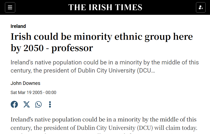 WatchdogIRL's tweet photo. Micheál Martin said he would defend the EU's respect for "rights of persons belonging to minorities."
Together, Asia and Africa account for roughly 82% of the global population. Meanwhile the Irish (0.065%) are a vanishing, discriminated &amp; vilified minority in their own country. https://t.co/HQ6FLubqaP