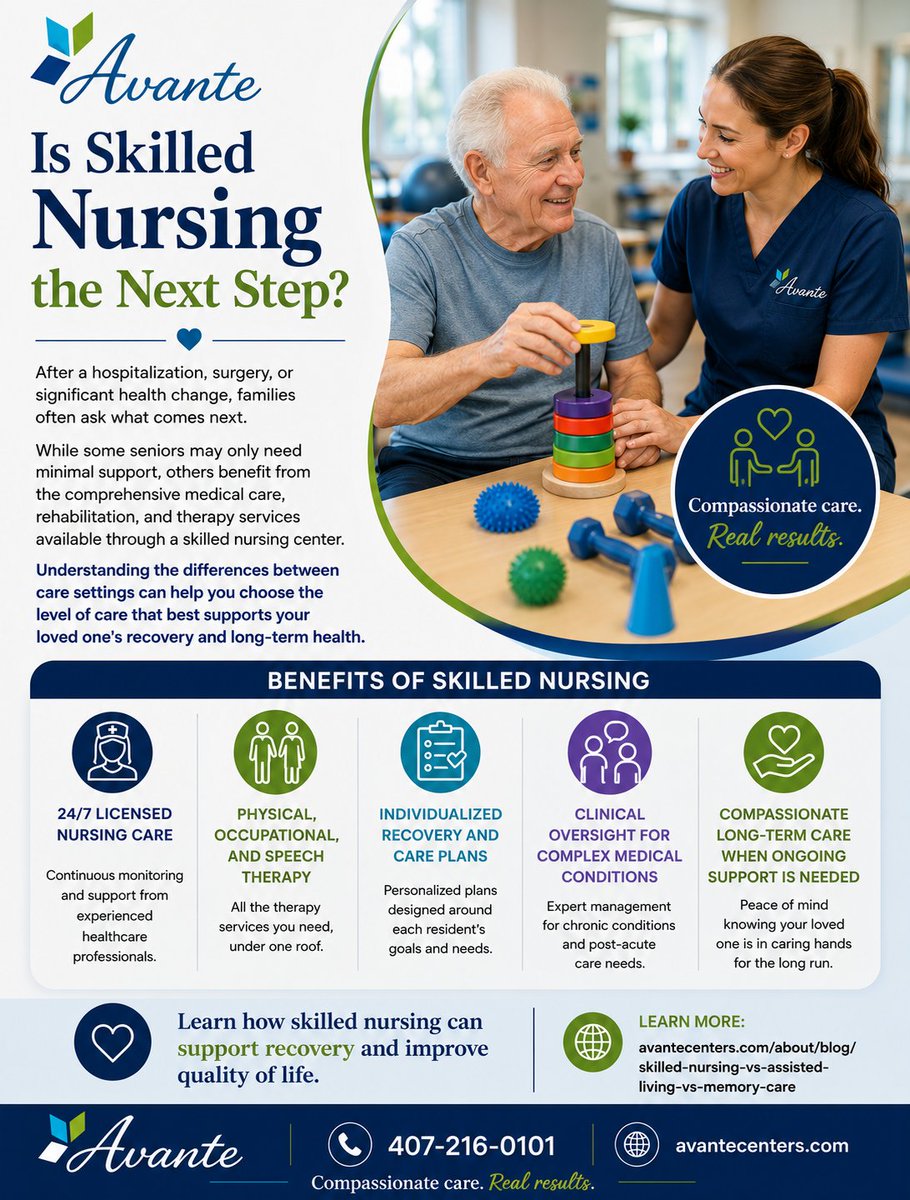 AvanteGroupInc's tweet photo. Is Skilled Nursing The Next Step?

Skilled Nursing provides 24/7 medical care, rehabilitation, and therapy to support recovery after illness, injury, or surgery.

https://t.co/LG2WLIAf0K

#AvanteCenters #SkilledNursing #Rehabilitation https://t.co/3sdimyFevE