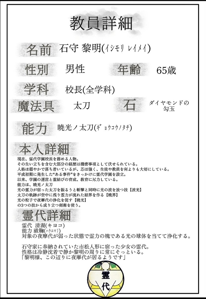 _akai_suika_'s tweet photo. @tamasiro_2 
大っっ変遅くなりましたが
霊代学園校長の石守黎明と
霊代の清湖です🙇‍♀️
黎明の担当教科は記載が
mixi2用の物になります
こちらでは、戦闘訓練全般と
霊代学が担当教科となります
よろしくお願いします✨
 #霊代学園_教員CS https://t.co/8MszMo9zP0
