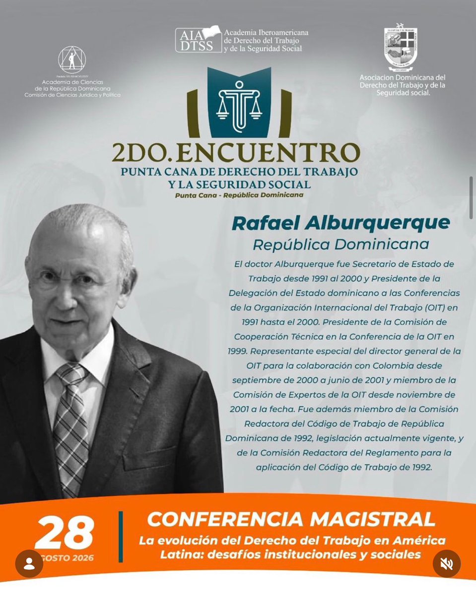 FJimenezRD's tweet photo. A finales del próximo mes será celebrado el 2do Encuentro Punta Cana de Derecho del Trabajo y la Seguridad Social. Este evento reúne a destacados maestros nacionales e internacionales de estas disciplinas @addtssrd.