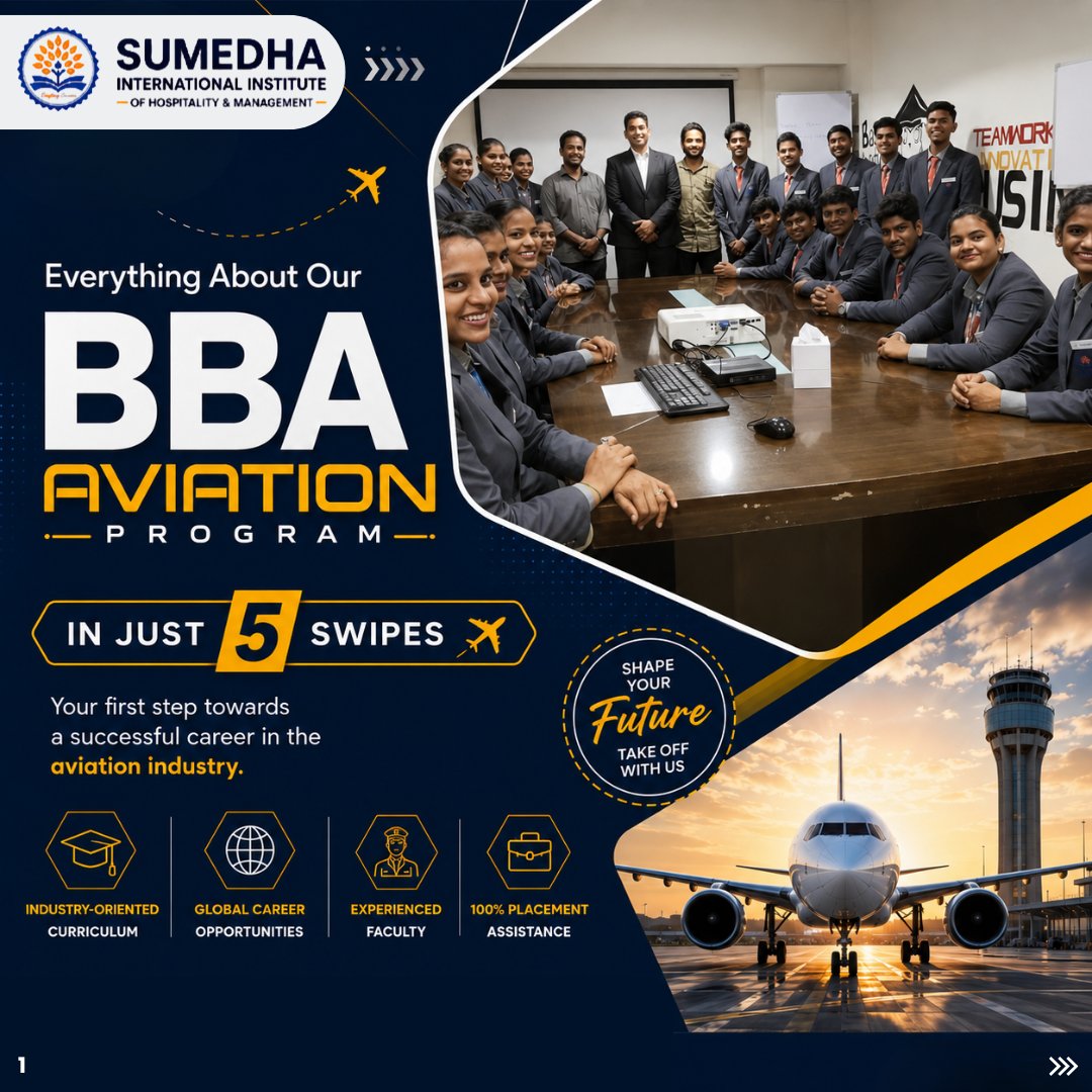 SumedhaIIM's tweet photo. Launch your aviation career with Sumedha's BBA Aviation program! ✈️

🎓 Eligibility: 10+2 (Any Stream)

💼 100% Placement Assistance

📥 DM 'BBA' to apply!

📞 +91 9966 199 883

🌐 https://t.co/raUU8HatGr

#BBAAviation #Sumedha https://t.co/ldH8a8taS2