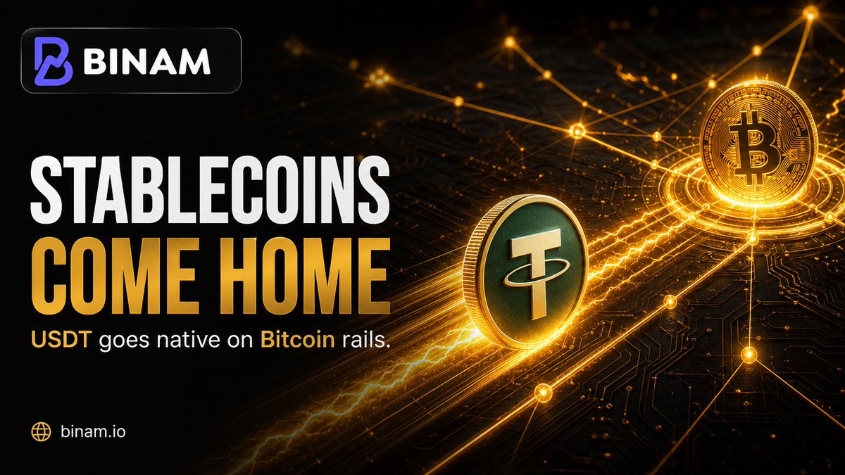 binamtrading's tweet photo. Tether is bringing USDT back to Bitcoin — natively, via the RGB protocol, riding Bitcoin and Lightning rails.

Why it matters: the world's largest stablecoin spent eight years living on other chains. Now it returns to the settlement layer it started from.

If it works, Bitcoin stops being "just an asset you hold" and quietly becomes payment infrastructure — dollars moving over the most battle-tested network in crypto.

Watch the rails, not just the price.