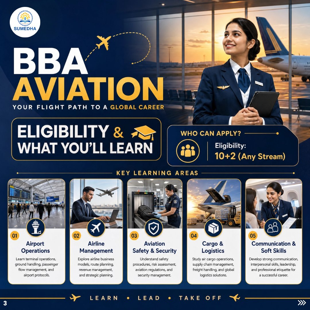 SumedhaIIM's tweet photo. Launch your aviation career with Sumedha's BBA Aviation program! ✈️

🎓 Eligibility: 10+2 (Any Stream)

💼 100% Placement Assistance

📥 DM 'BBA' to apply!

📞 +91 9966 199 883

🌐 https://t.co/raUU8HatGr

#BBAAviation #Sumedha https://t.co/ldH8a8taS2