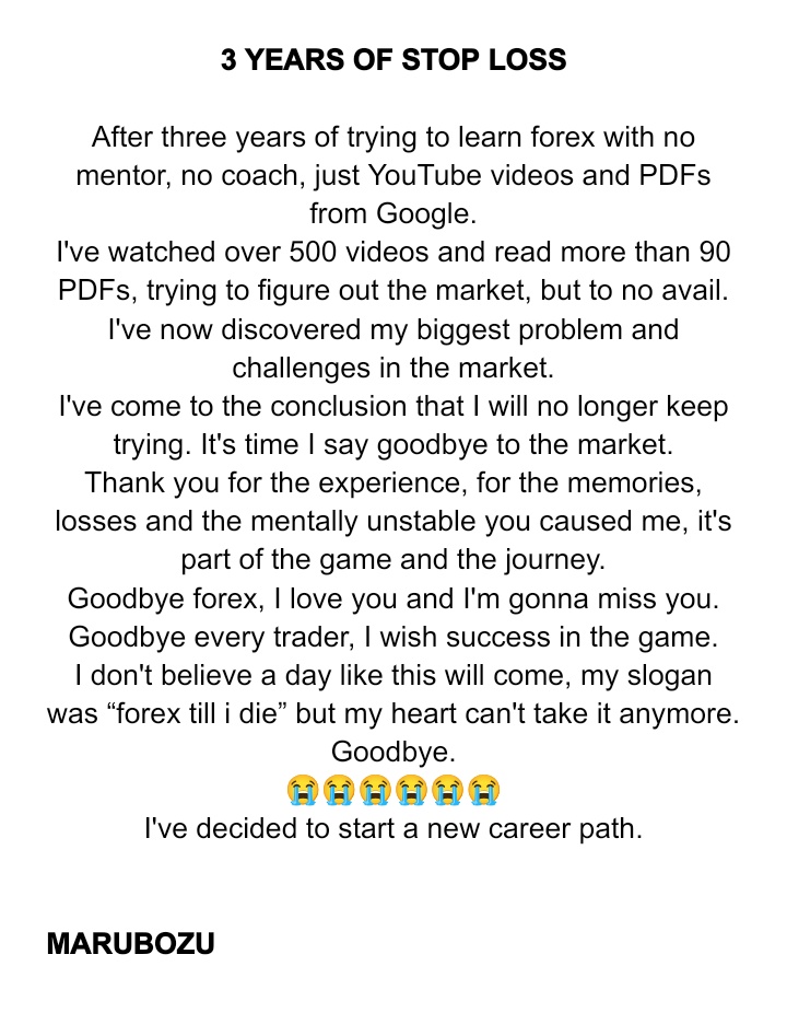 Dhonthomass's tweet photo. Today i have officially quit forex after 3 years of trying.
Goodbye #FXNG https://t.co/UBpVsSAwKK