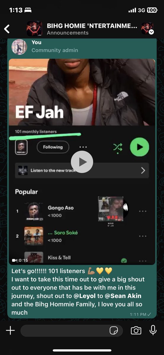 EfJah9's tweet photo. Let’s go!!! 
Big shout out to brother @snrdjleo and the Bihg Hommie Family  I love you ❤️
Trust me this is a huge ‘feat for me by the way keep streaming Gongo Aso that track a fire 🔥 https://t.co/iitMZ4heHb